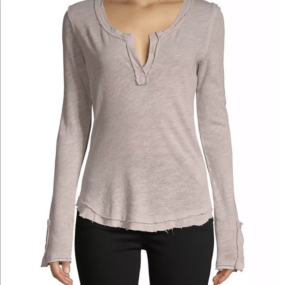 Free People We the Free Hazy Day Split Neck Boho Raw Edge Top S NWT